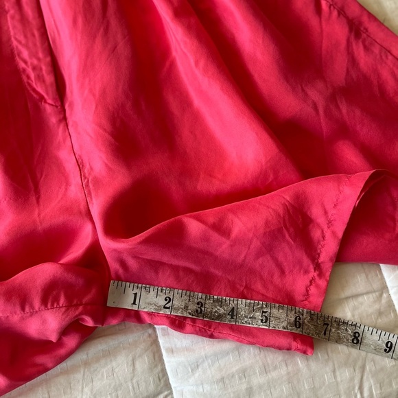 Vintage 80s 90s Silk High Waisted Bright Coral Red Shorts S - Picture 11 of 13